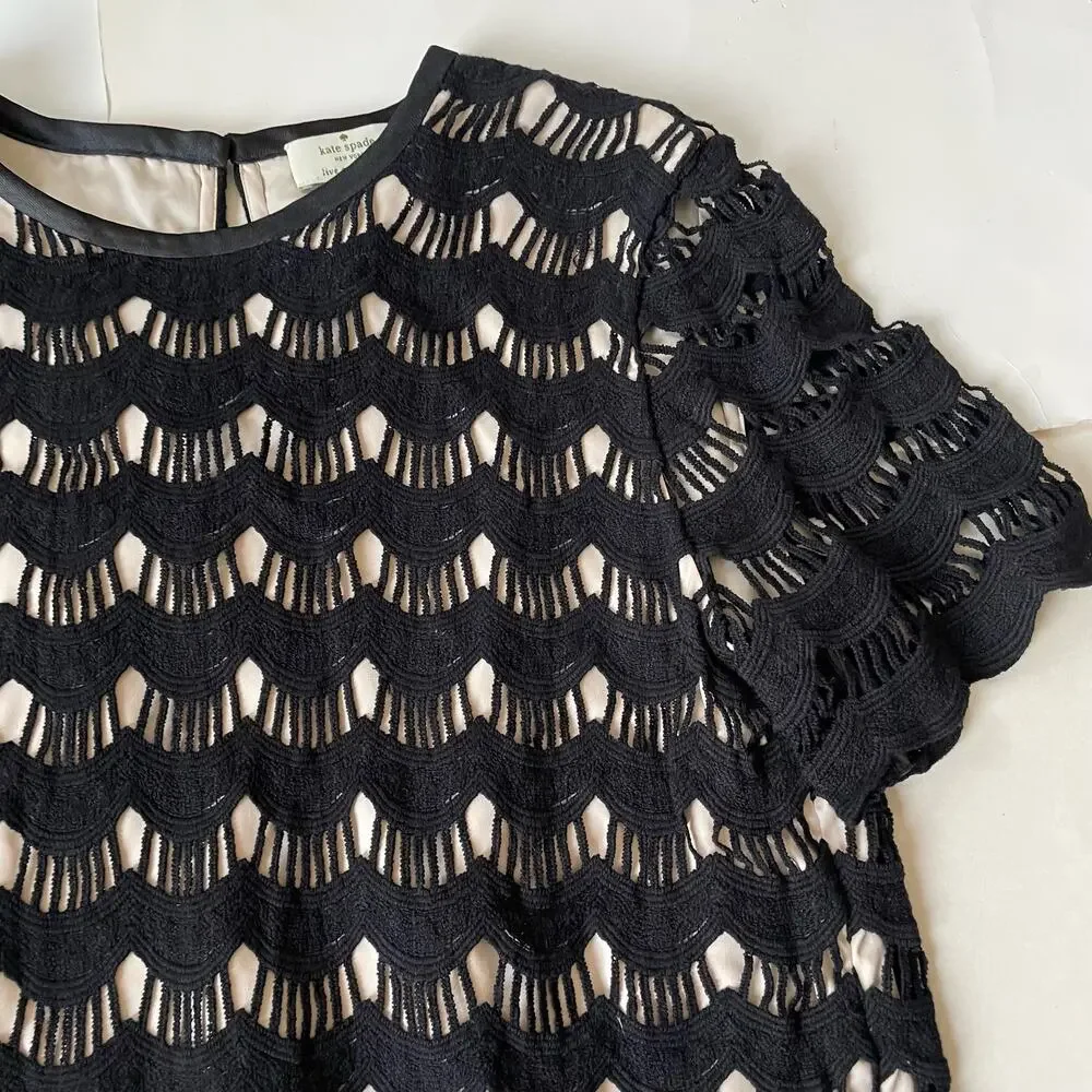 Kate Spade Scallop Crochet Lace Top Blouse Black Lined S $268